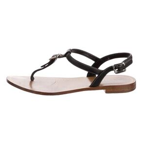 Prada Black Saffiano Leather Buckle Thong Sandals